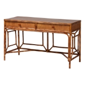 bali & pari Basile Marbled Tortoise Natural Rattan Desk - 2-Drawer Writing Desk with Open Geometric Frame and Woven Detailing for Home Office